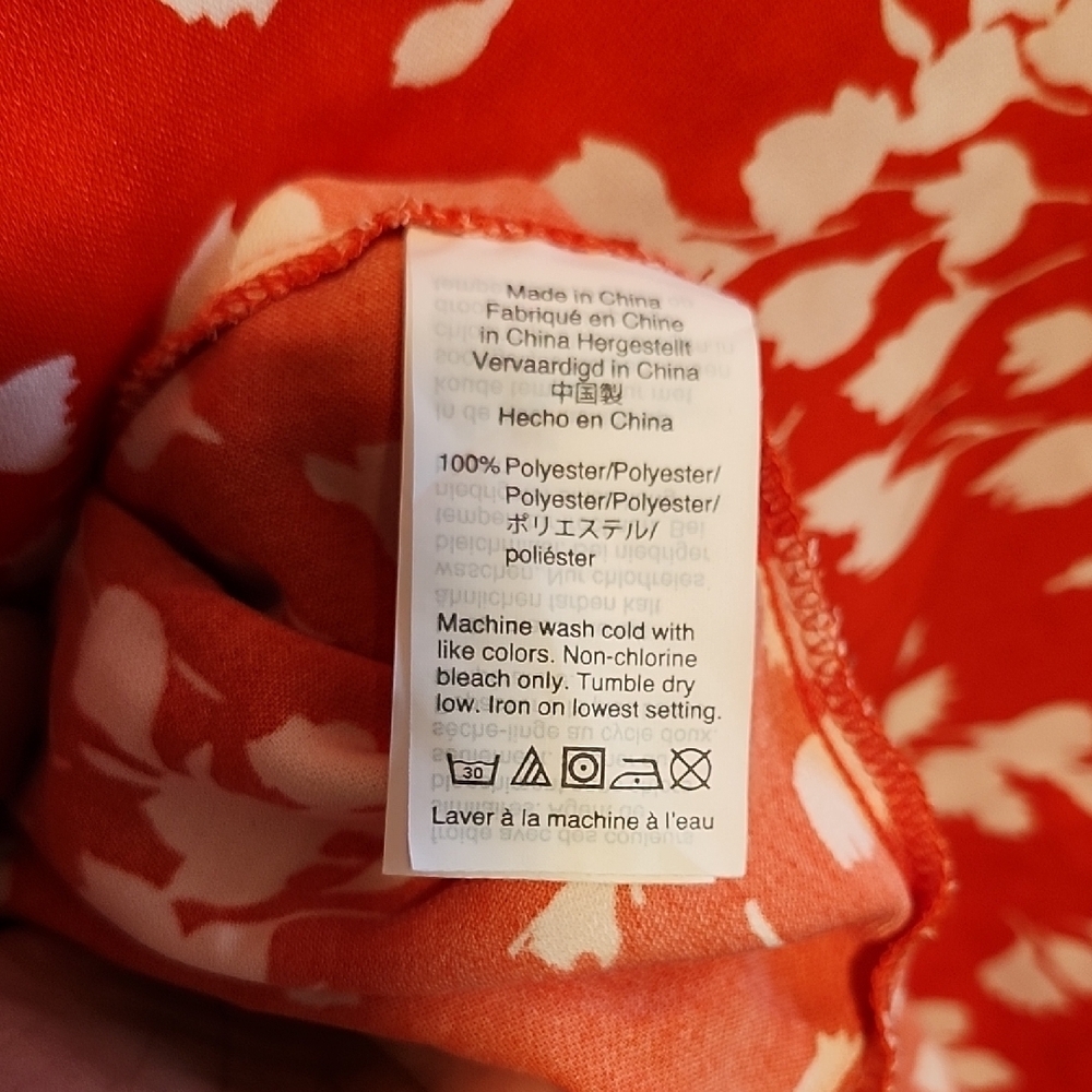 J. Crew Vibrant Red-Orange Wrap Dress with White Floral Design - Picture 9 of 10
